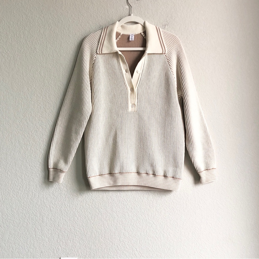 The Upside Alana Ribbed Cotton Sweater Oversized Collared
